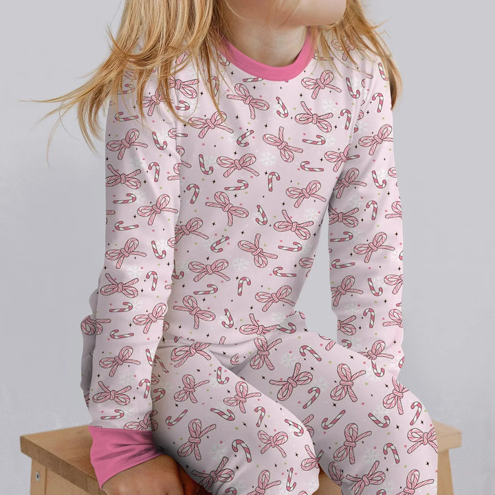 Pink Candy Bows Bamboo Two Piece Long Sleeve Pajama Set