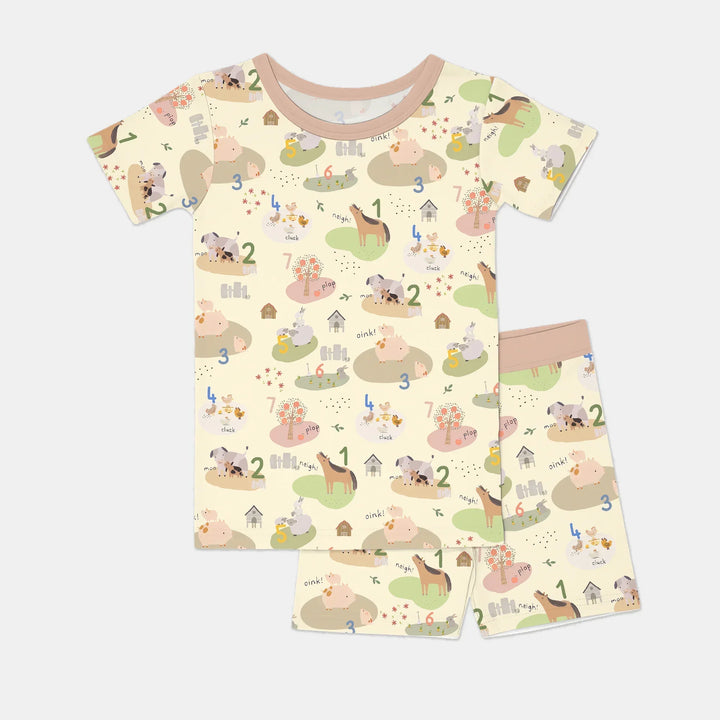 Farm Animal Counting Bamboo Two Piece Short Sleeve Shorts Pajama Set