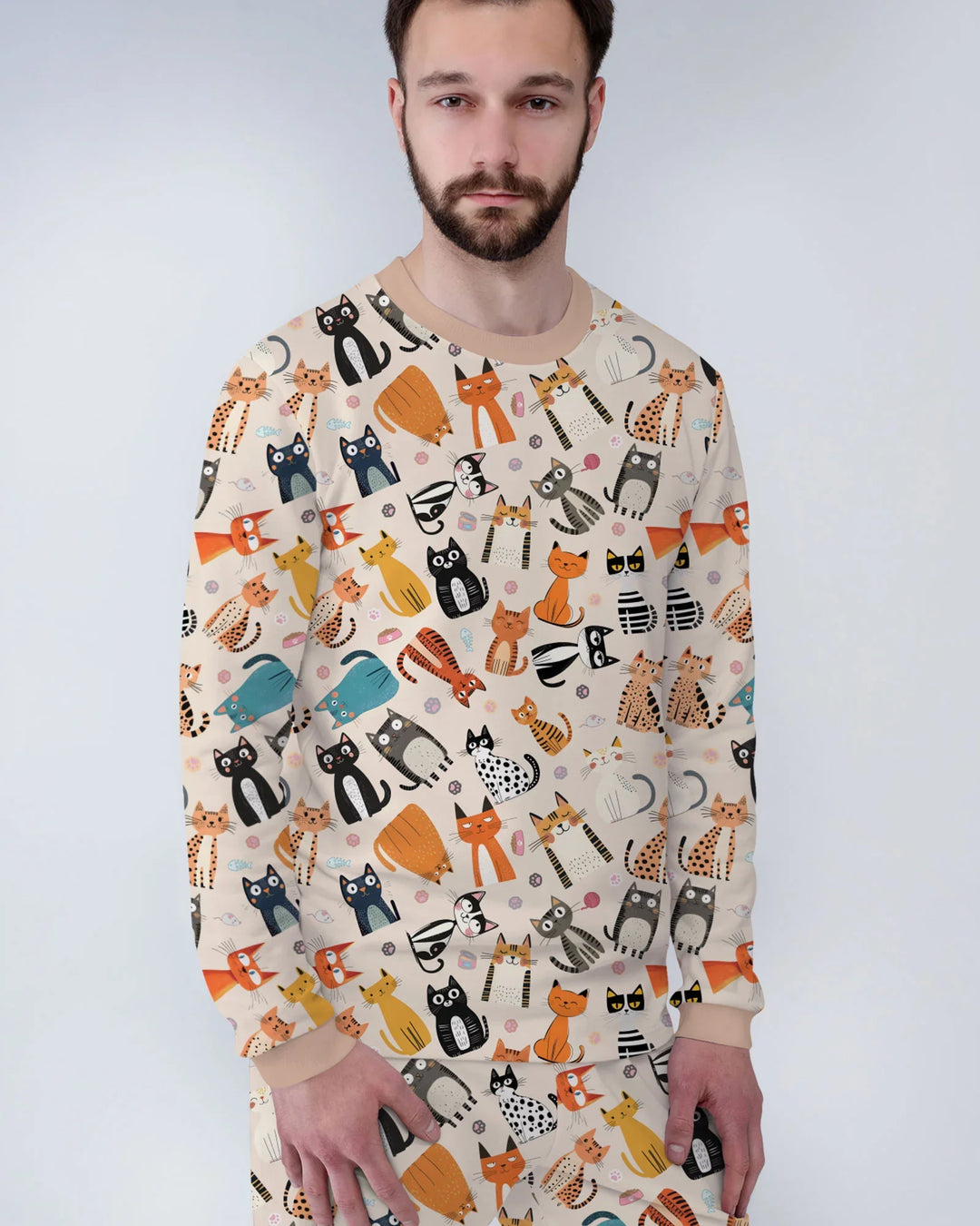Goofy Mischief Cat Family Matching Bamboo Men's Pajama Set