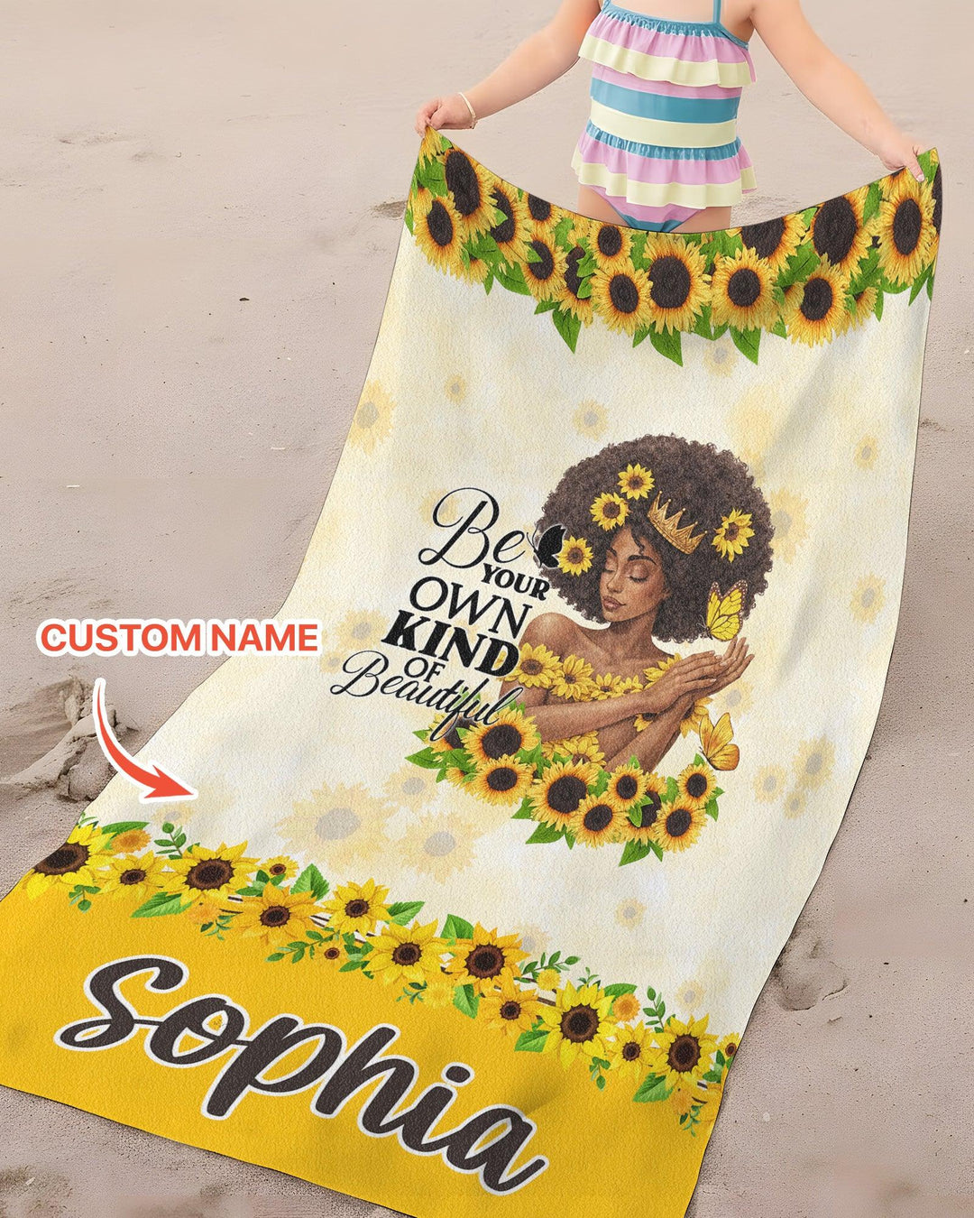 Custom Name Sunflower Queen Bamboo Beach Towel
