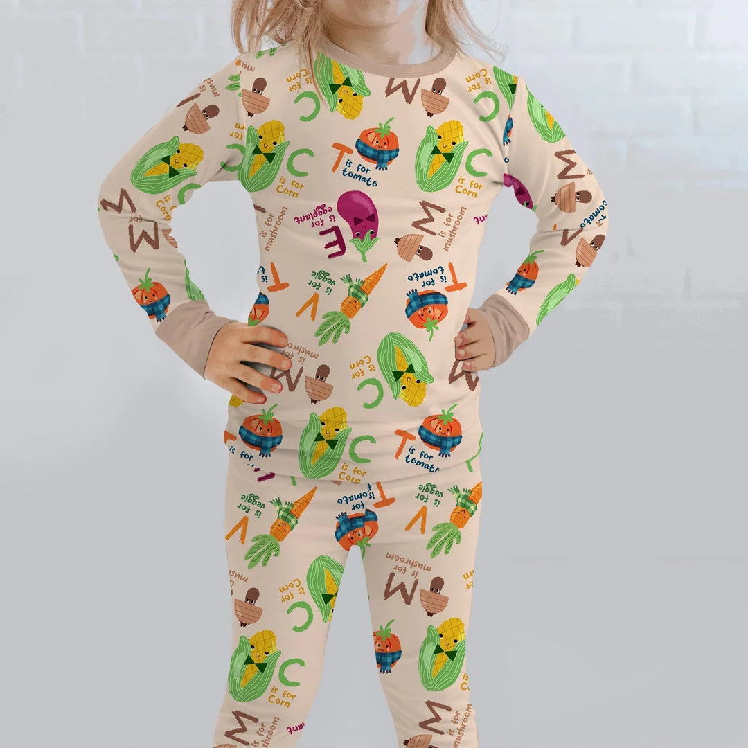 Veggie Letter Bamboo Two Piece Long Sleeve Pajama Set