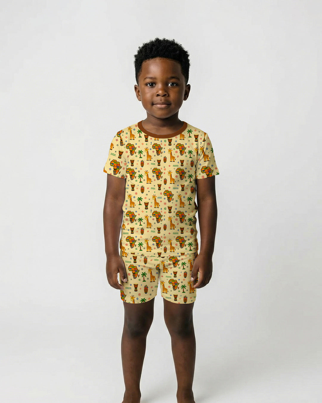 African Culture Bamboo Two Piece Short Sleeve Shorts Pajama Set