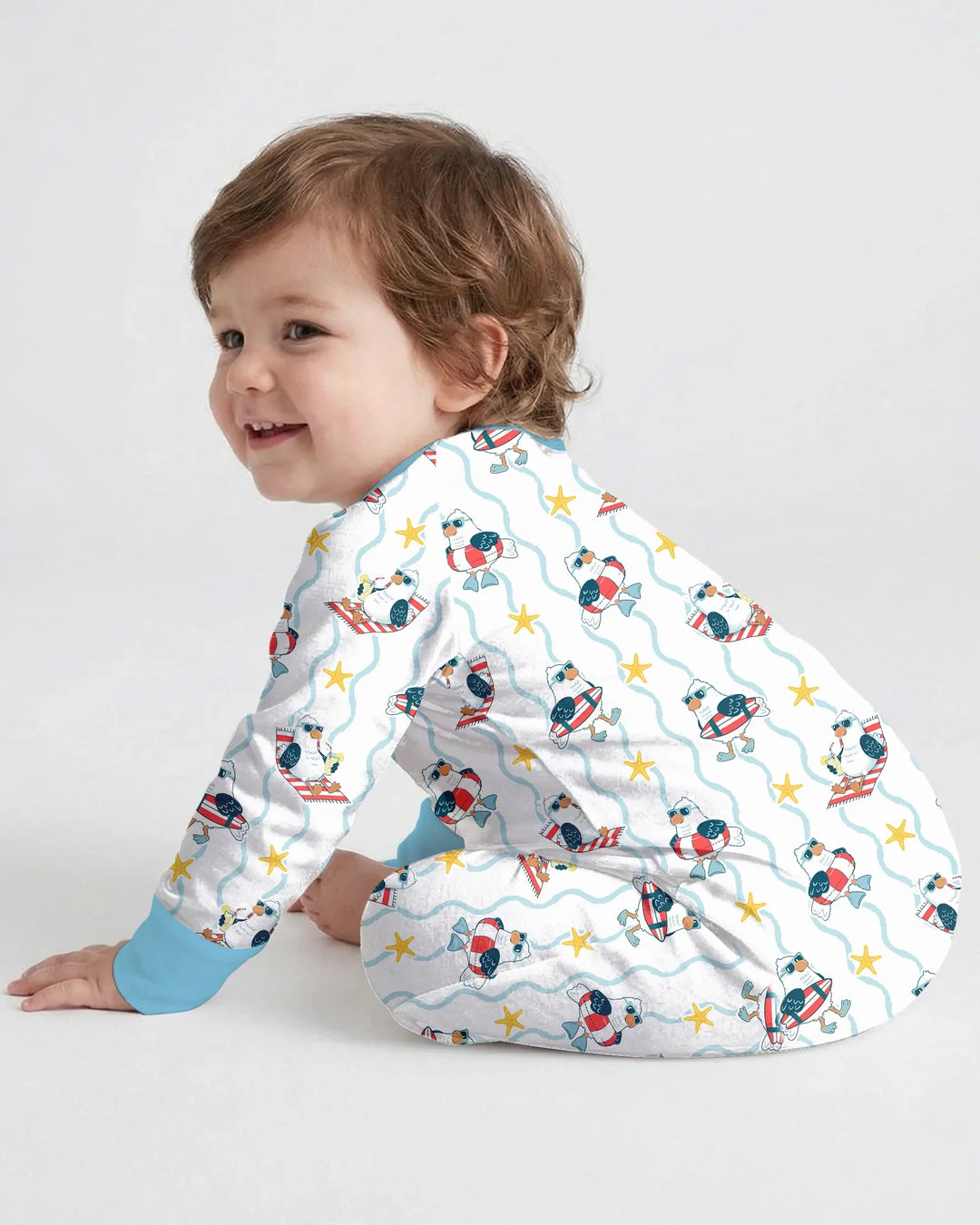 Personalized Embroidered Summer Seagull Baby Bamboo Convertible Zippy