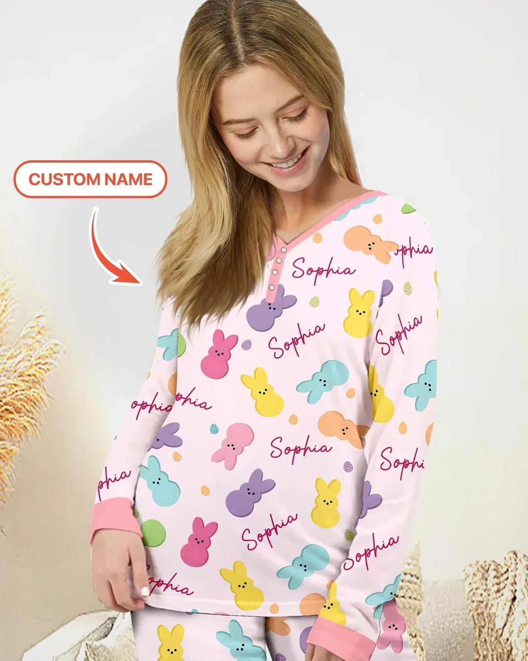 Personalized Easter Bunnies Family Matching Bamboo Women Pajama Set