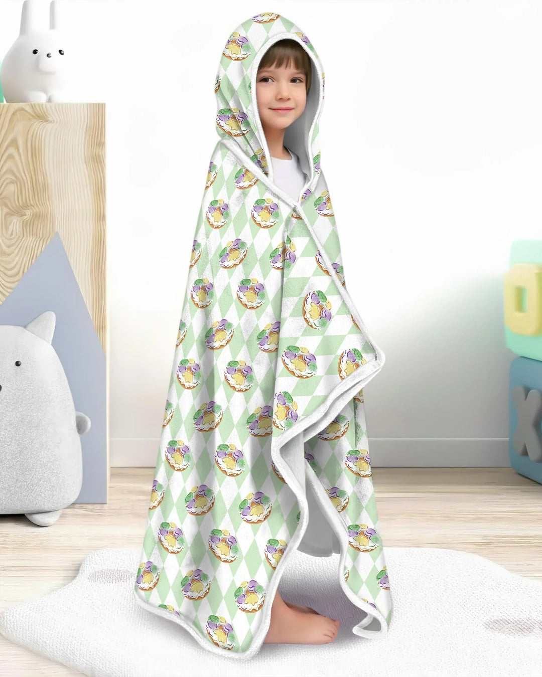 Mardi Gras Donut Bamboo Wearable Hooded Blanket