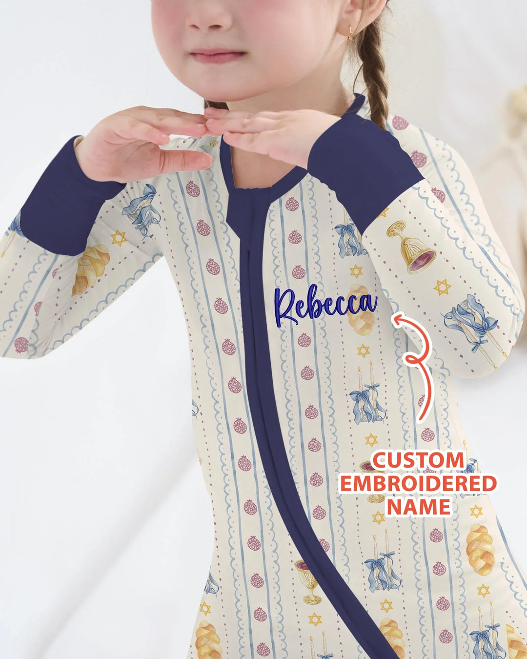 Custom Embroidered Name Shabbat Matching With Mom Bamboo Convertible Zippy
