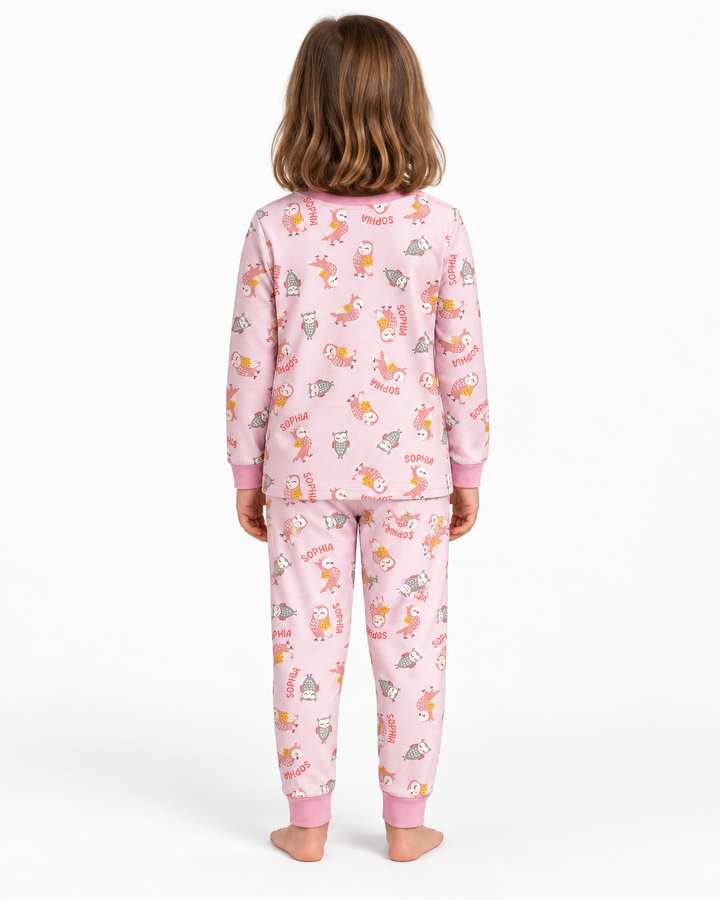 Custom Name Twin Owl Who's Who Bamboo Two Piece Long Sleeve Pajama Set