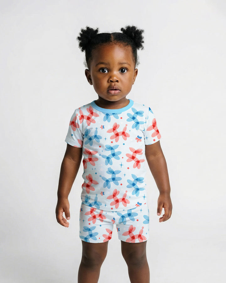 American Balloon Dog Party Bamboo Two Piece Short Sleeve Shorts Pajama Set