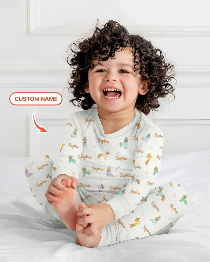 Custom Name Easter Dachshund Bamboo Two Piece Long Sleeve Pajama Set