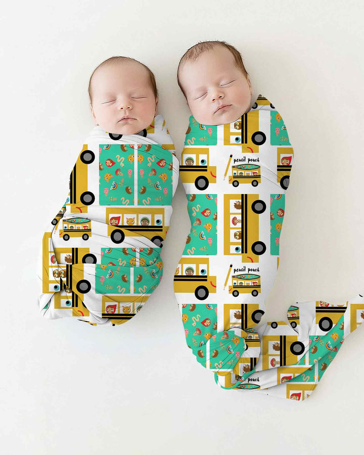 School Bus Adventures swaddle blanket