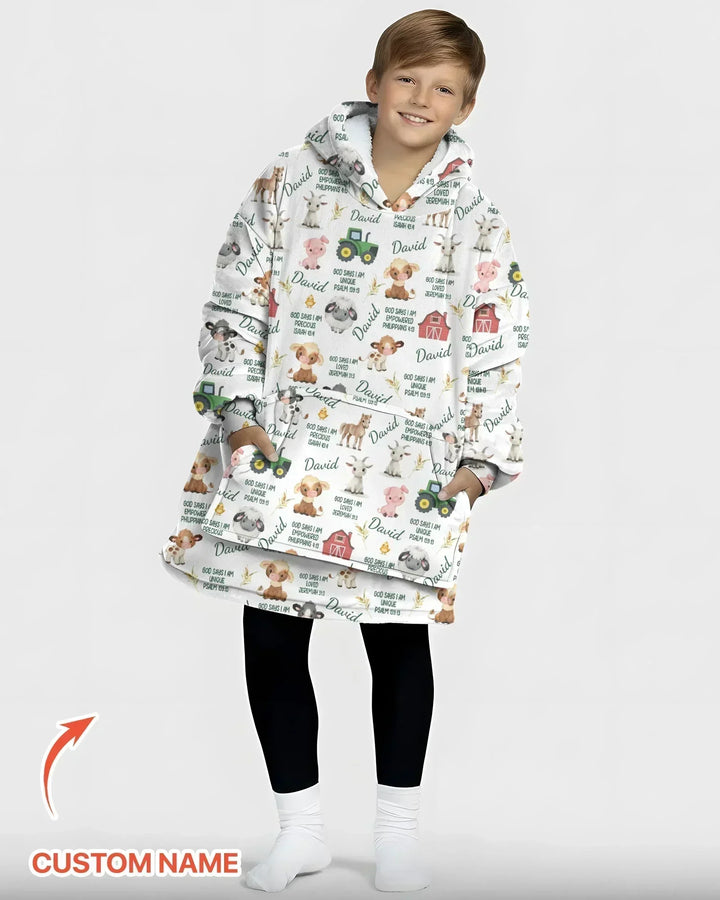 Custom Name God Says I Am Farm Animals Bamboo Blanket Hoodie