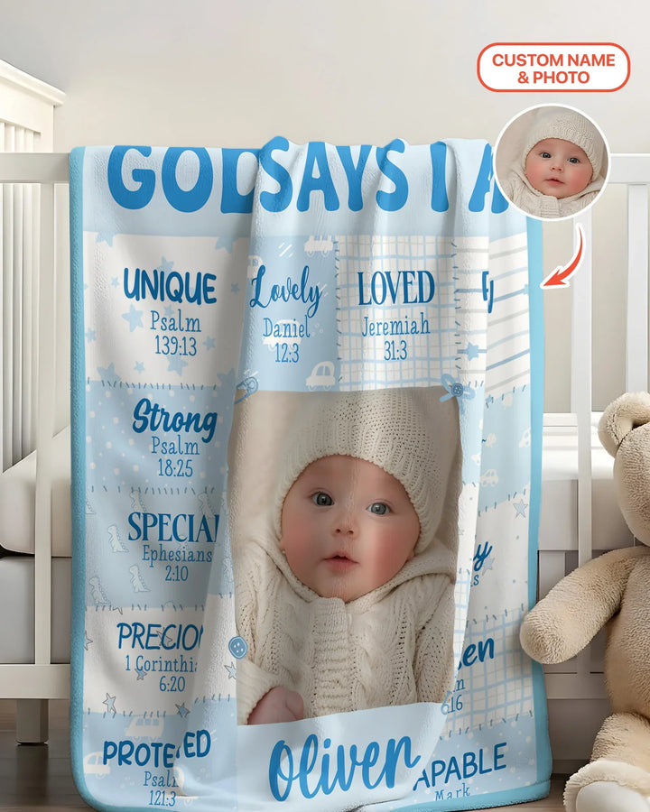 Custom Photo God Says I Am Bamboo Blanket