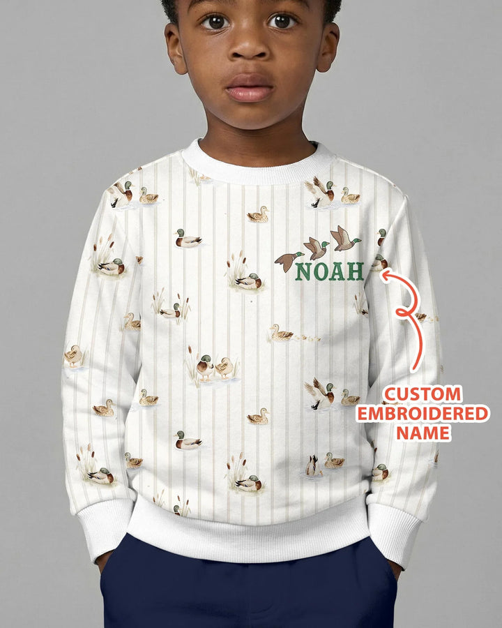 Custom Embroidered Name Mallard Duck Bamboo Crewneck Sweatshirt