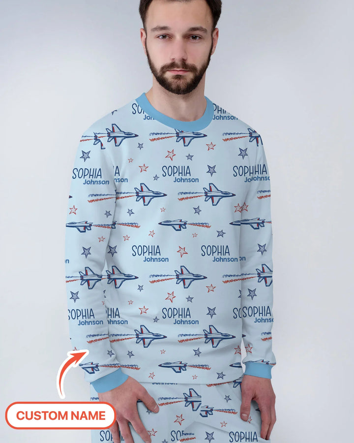 Patriotic American Flag Jet Fighter Bamboo Men's Pajama Set