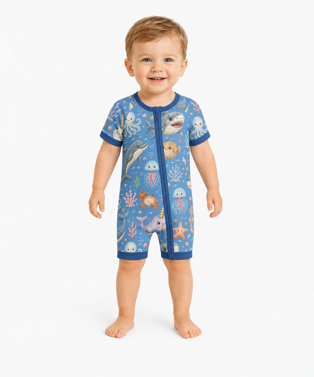 Cute Ocean Animals Bamboo Shorty Zippy
