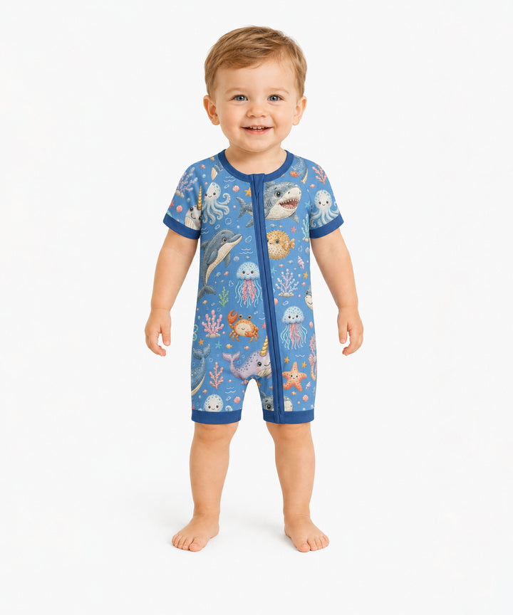 Cute Ocean Animals Bamboo Shorty Zippy