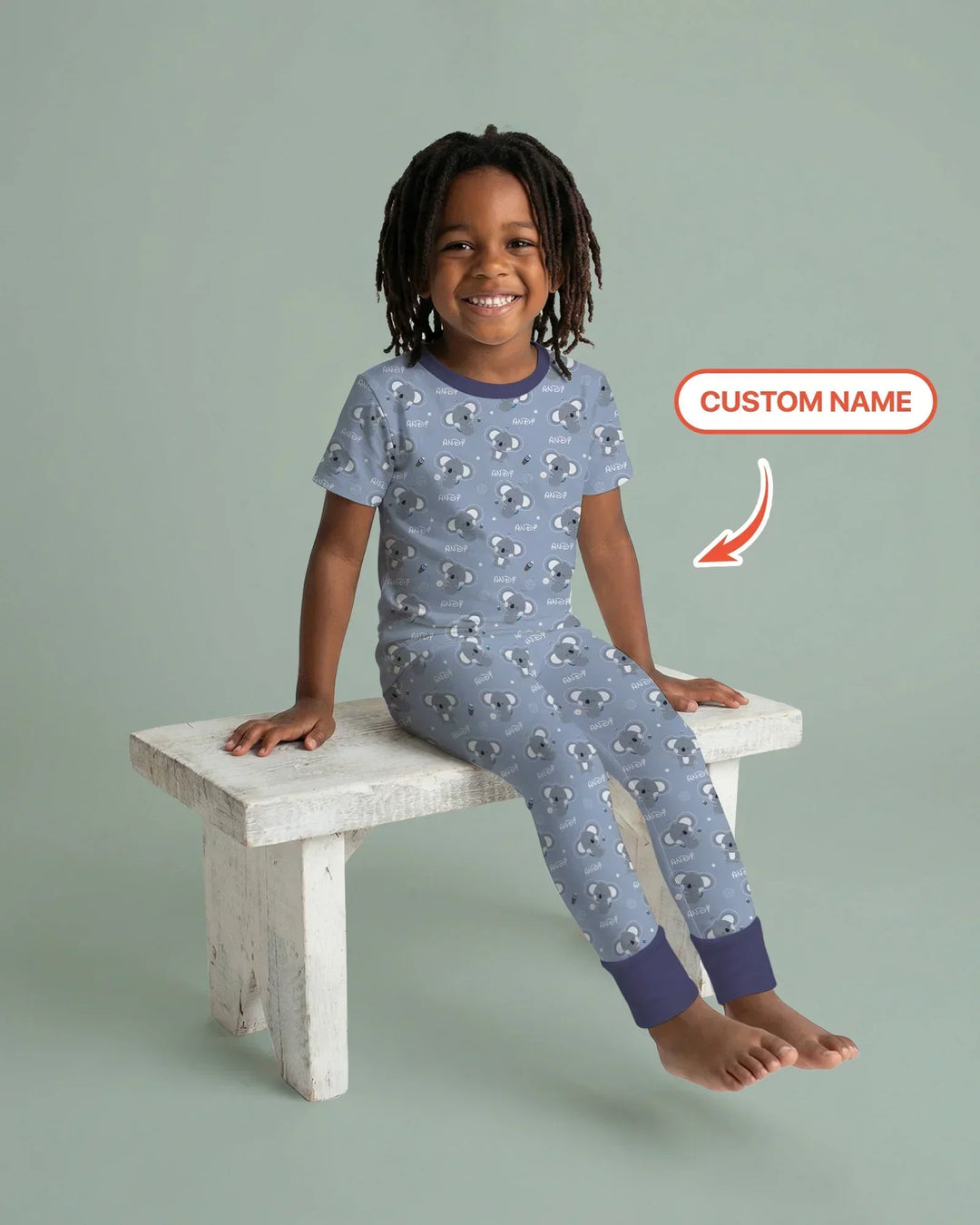 Custom Name Cosmic Koala Bamboo Two Piece Short Sleeve Pajama Set