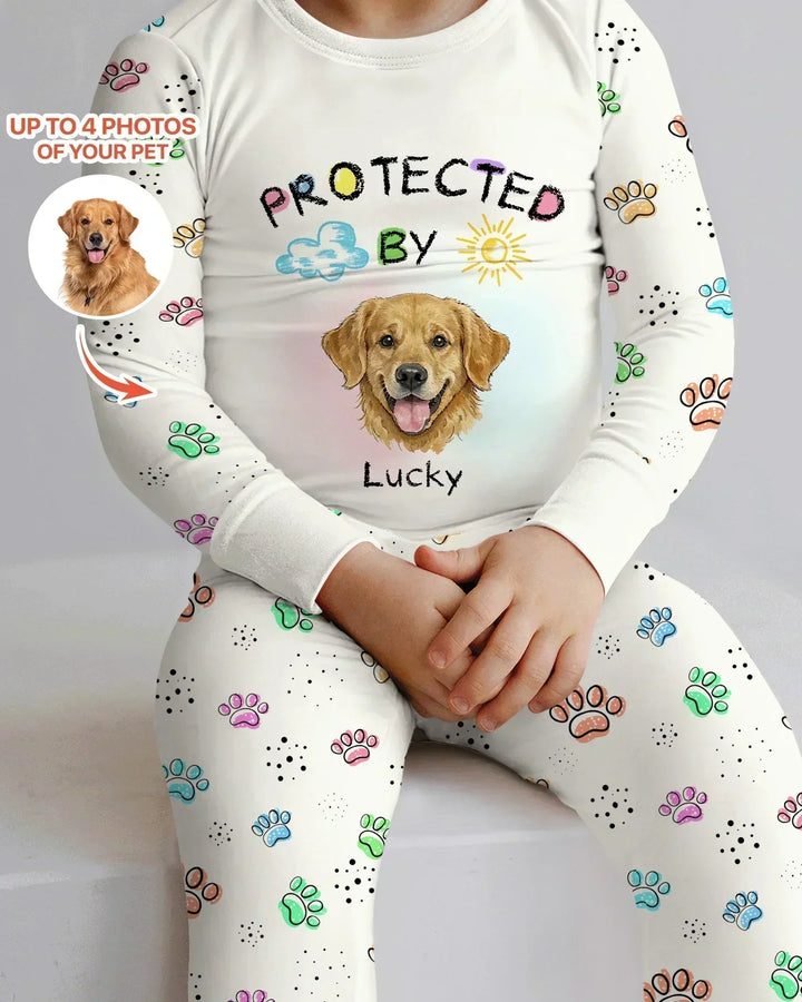 Custom Photo Crayon "Protected By" Bamboo Two Piece Long Sleeve Pajama Set