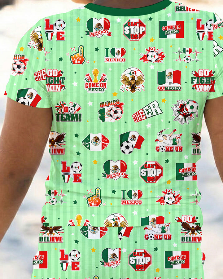 Soccer Game Day Go Team Mexico Family Matching Bamboo Two Piece Short Sleeve Pajama Set