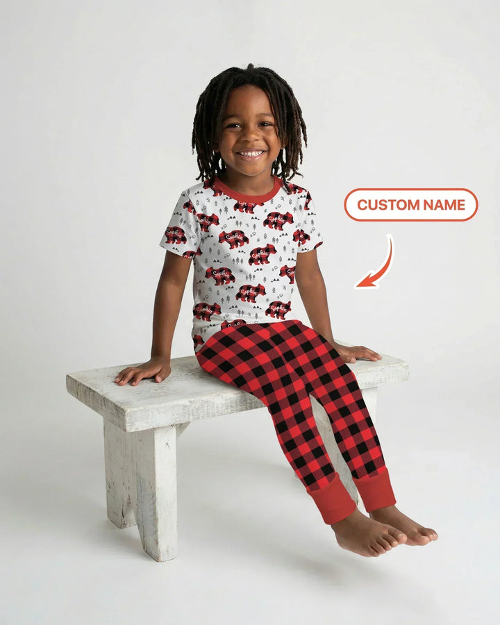 Custom Name Family Bear Matching Bamboo Two Piece Short Sleeve Pajama Set