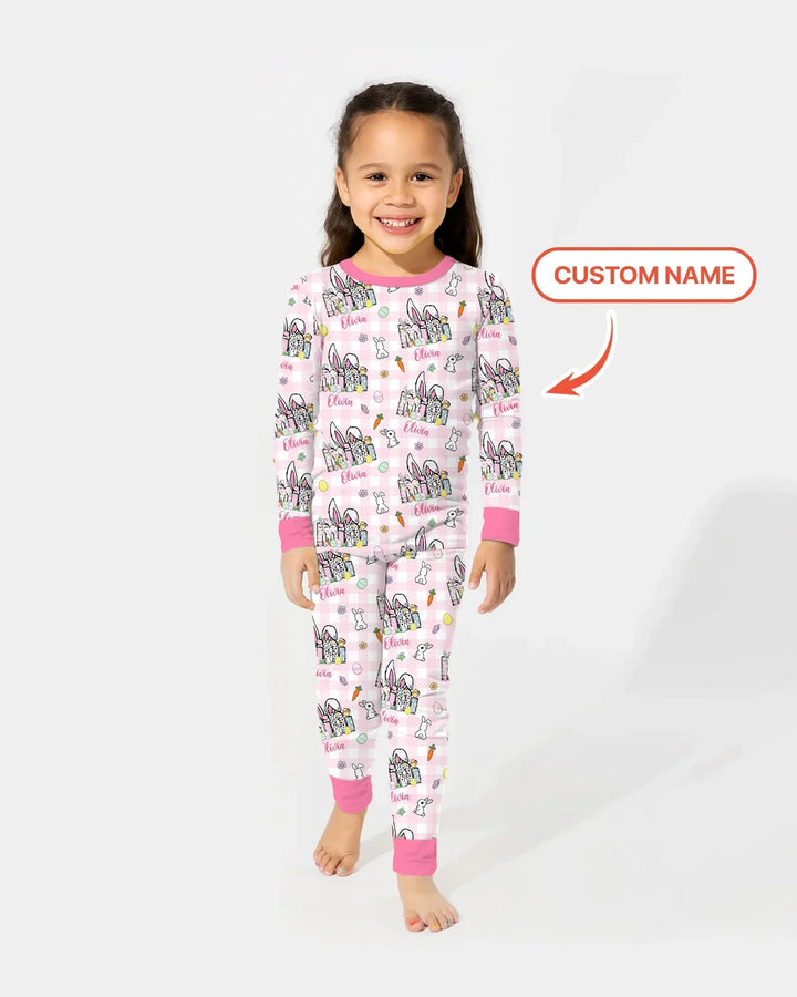 Custom Name Easter Family Matching Bamboo Two Piece Long Sleeve Pajama Set