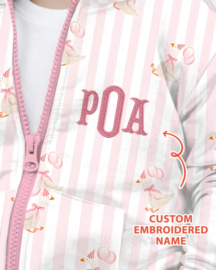 Custom Name Embroidered Birthday Girl Bamboo Zip Hoodie