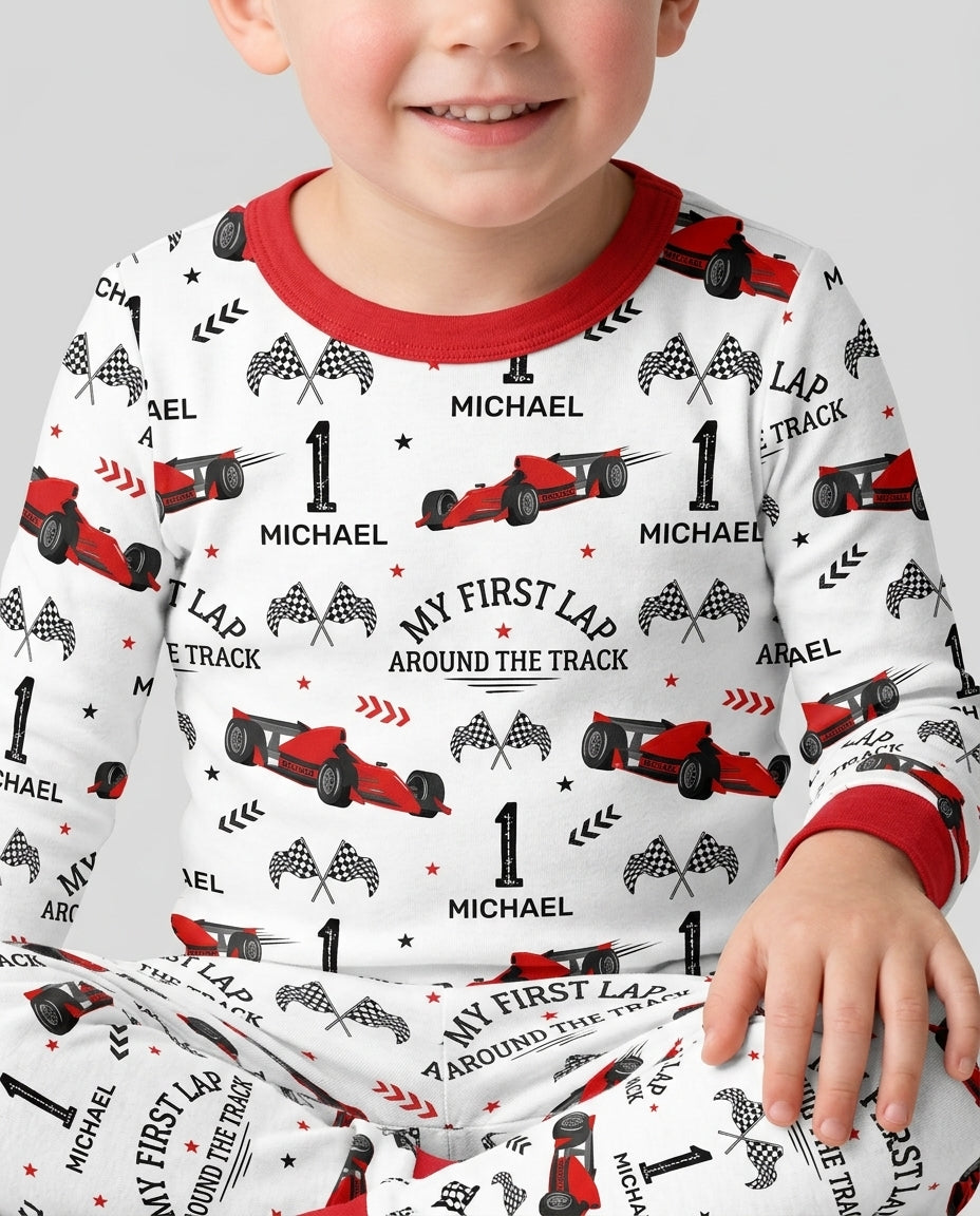 Custom Birthday My First Lap Around The Track Bamboo Two Piece Long Sleeve Pajama Set