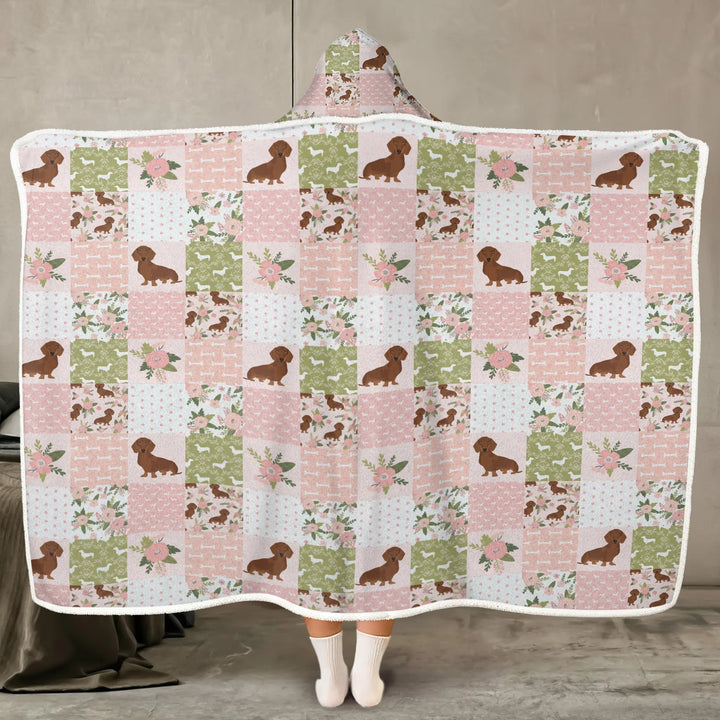 Floral Dachshund Grace Bamboo Wearable Hooded Blanket