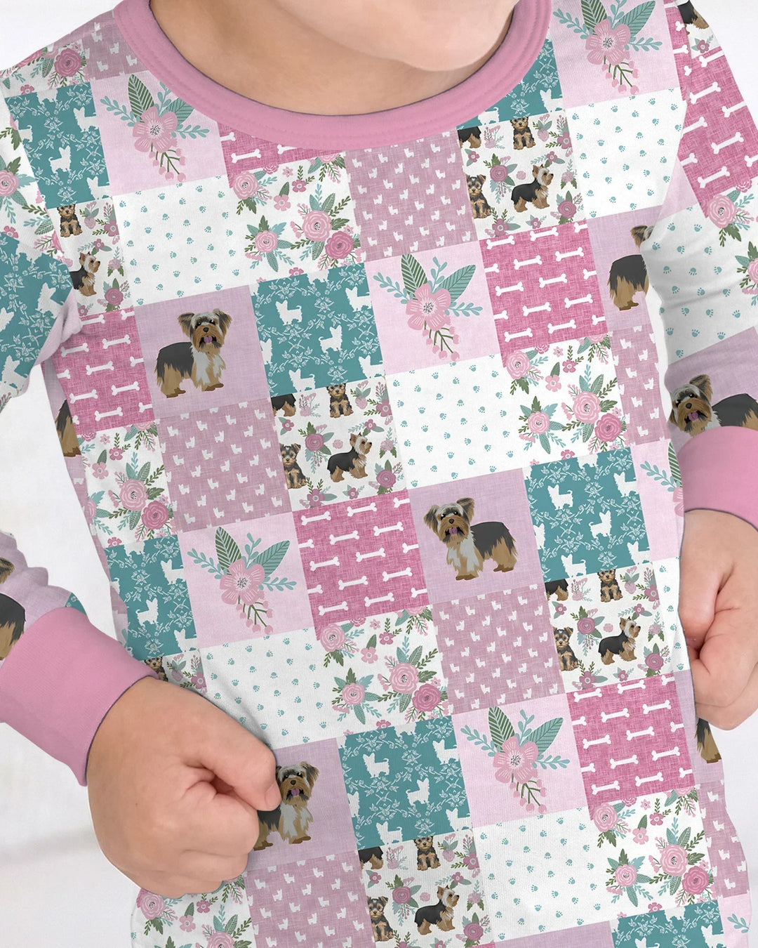 Floral Yorkie Grace Bamboo Two Piece Long Sleeve Pajama Set