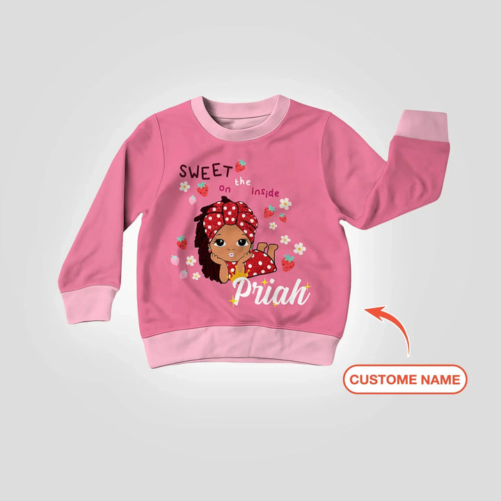 Custom Name Strawberry Girl Bamboo Crewneck Sweatshirt