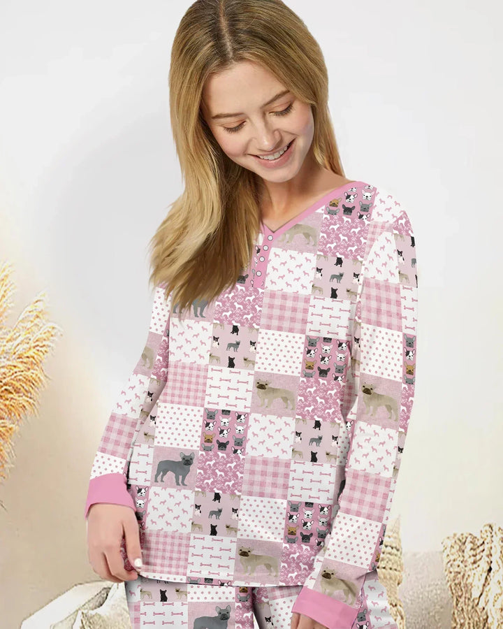 Frenchies Patchwork Family Matching Bamboo Women Pajama Set