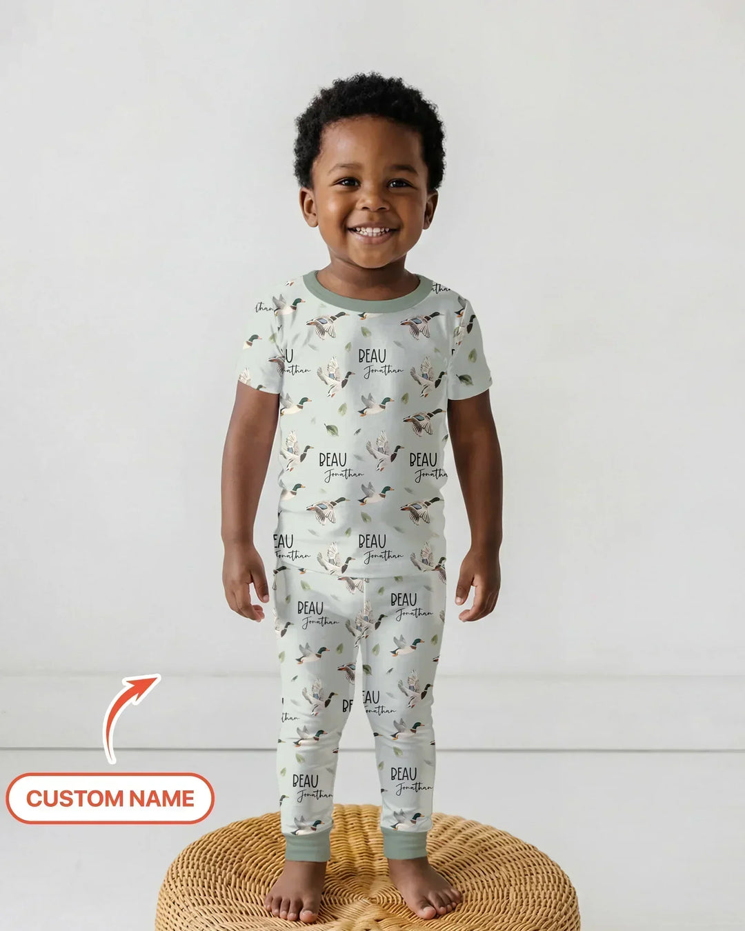 Custom Name Mallard Duck Bamboo Two Piece Short Sleeve Pajama Set