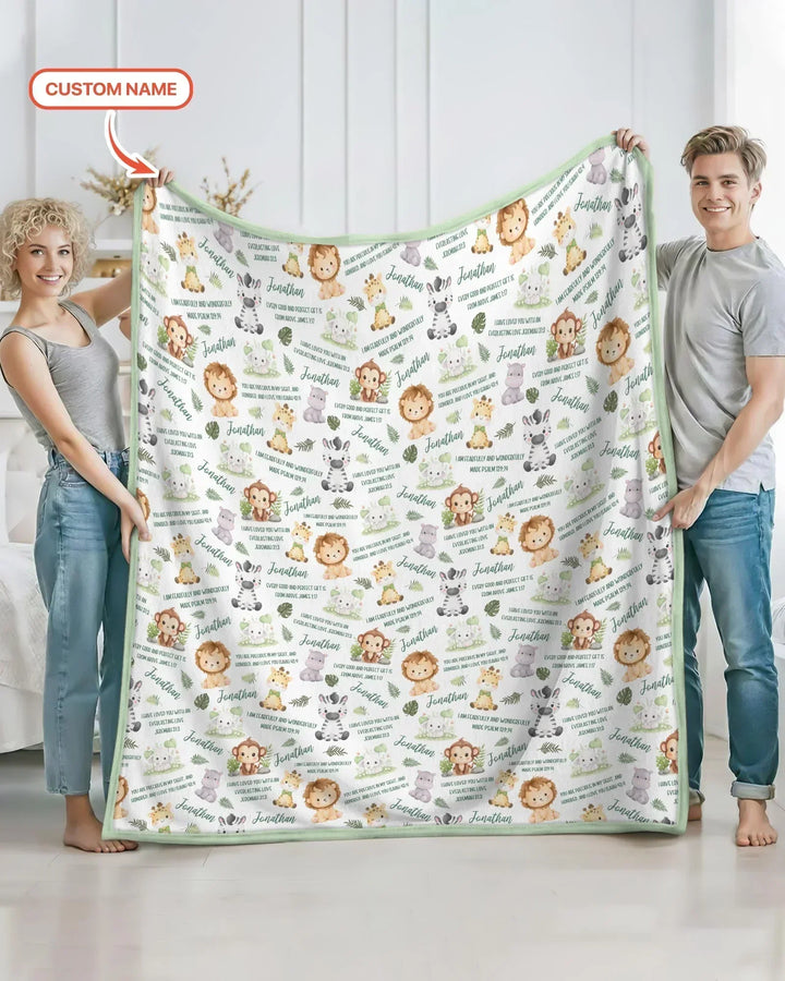 Custom Name Bible Verse Safari Animal Bamboo Blanket