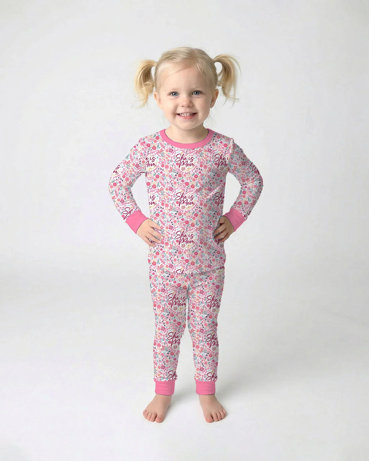 She Is Mom Floral Bamboo Two Piece Short Sleeve Pajama Set