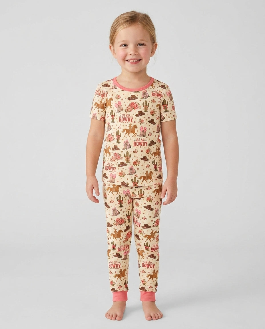 Coquette Cowgirl Lil Bit Rowdy Two Piece Short Sleeve Pajama Set