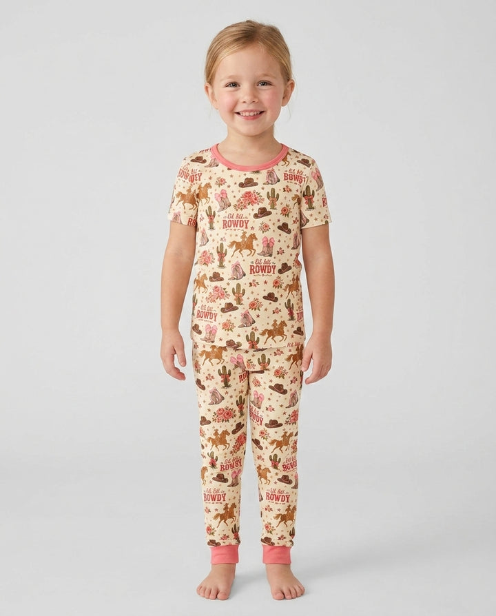 Coquette Cowgirl Lil Bit Rowdy Two Piece Short Sleeve Pajama Set
