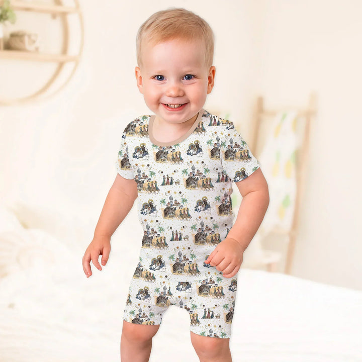 Nativity Christmas Family Matching Family Bamboo Two Piece Short Sleeve Shorts Pajama Set