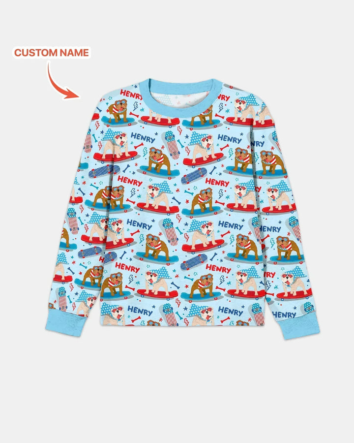 Personalized Patriotic Skate Pups Family Matching Bamboo Men's Pajama Set