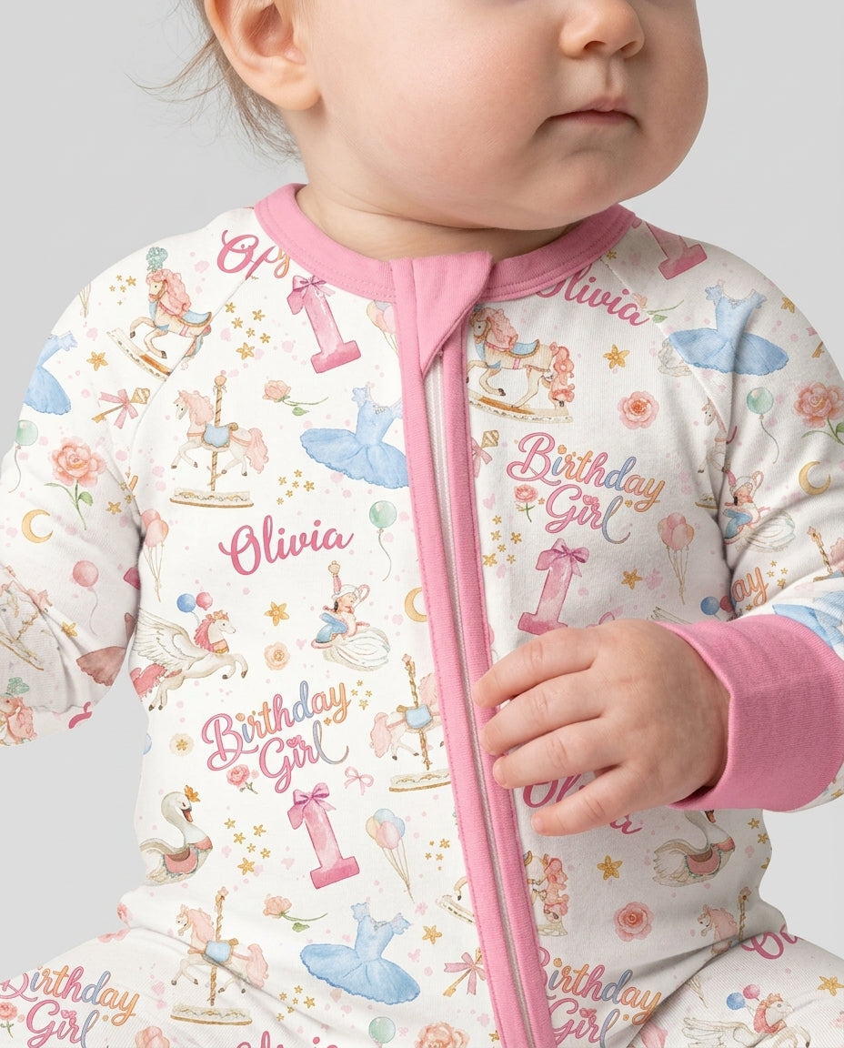 Ballerina Birthday Girl Custom Name & Age Bamboo Convertible Zippy