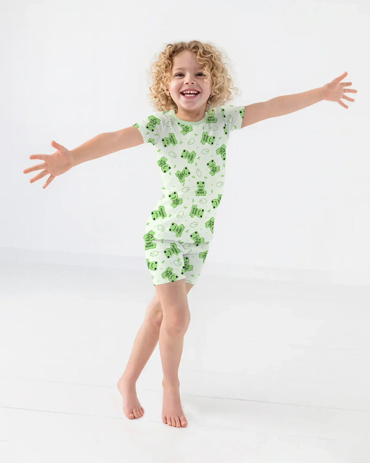 Marzipan Passover Conversation Frogs Bamboo Two Piece Short Sleeve Shorts Pajama Set