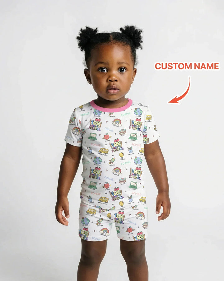 Custom Name Celebration Hundred Days Bamboo Two Piece Short Sleeve Shorts Pajama Set