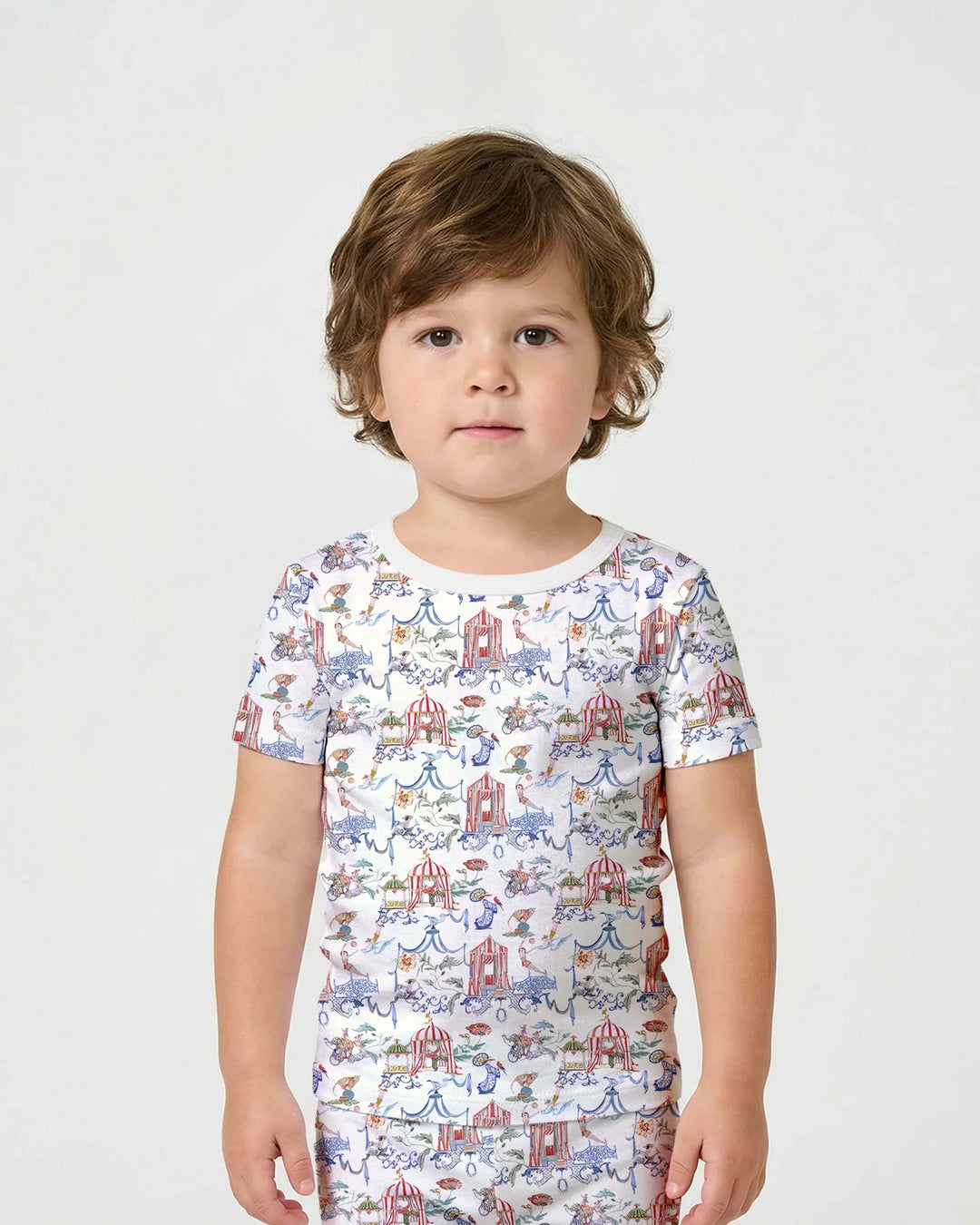 Vintage Lousiana Circus Toile Family Matching Bamboo Two Piece Short Sleeve Shorts Pajama Set