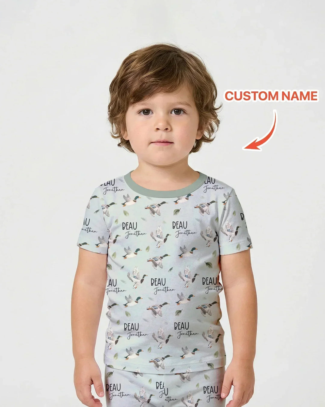 Custom Name Mallard Duck Bamboo Two Piece Short Sleeve Shorts Pajama Set