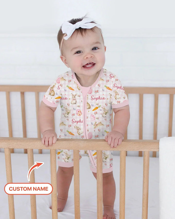 Custom Name Bunny Garden Bamboo Shorty Zippy
