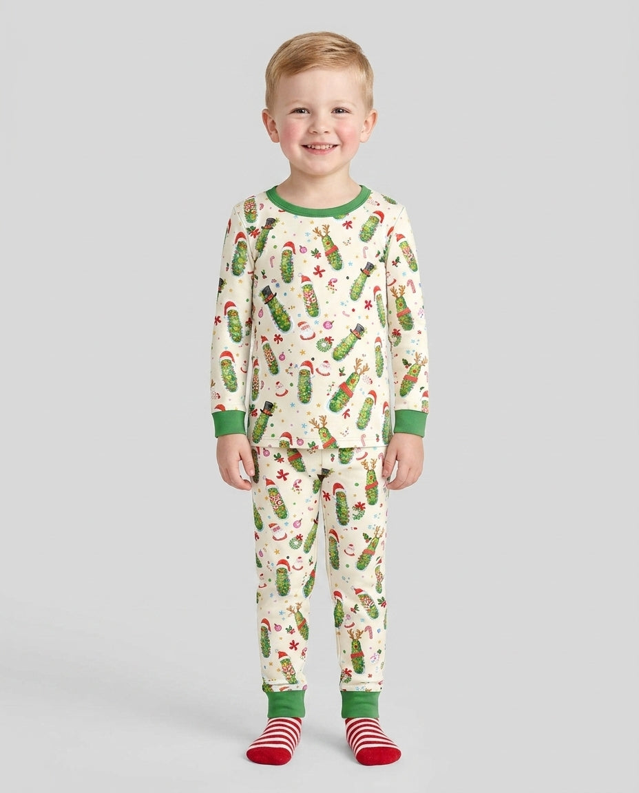 Funny Christmas Pickle Bamboo Two Piece Long Sleeve Pajama Set