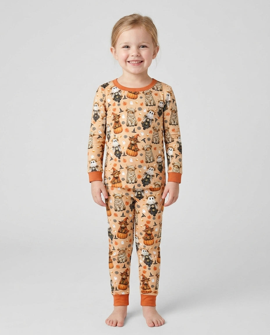 Funny Halloween Highland Cow Bamboo Two Piece Long Sleeve Pajama Set