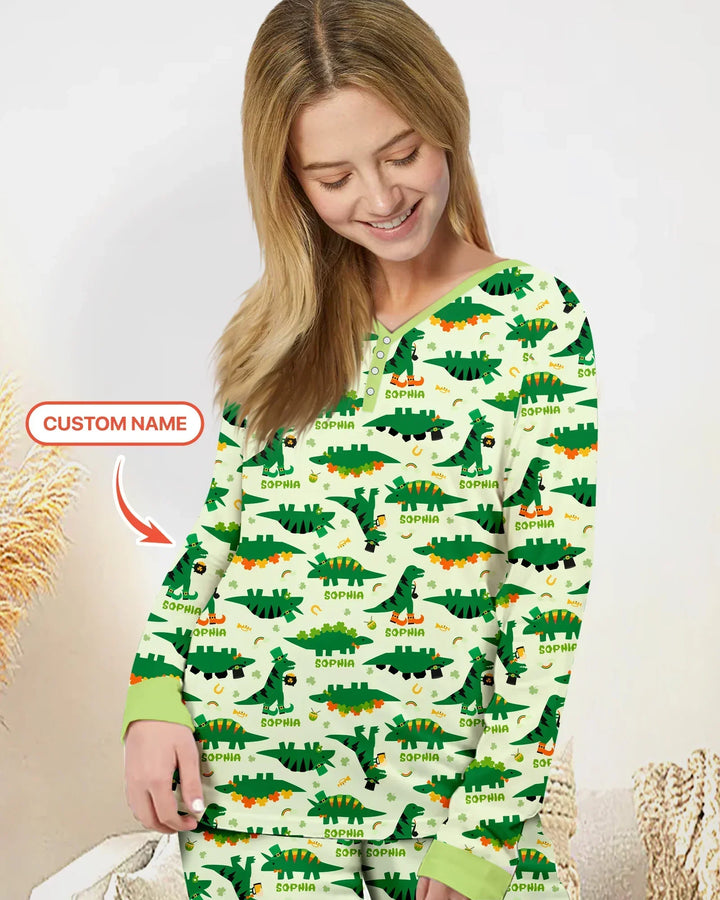 St. Patrick's Day Dinosaurs Custom Bamboo Women Pajama Set
