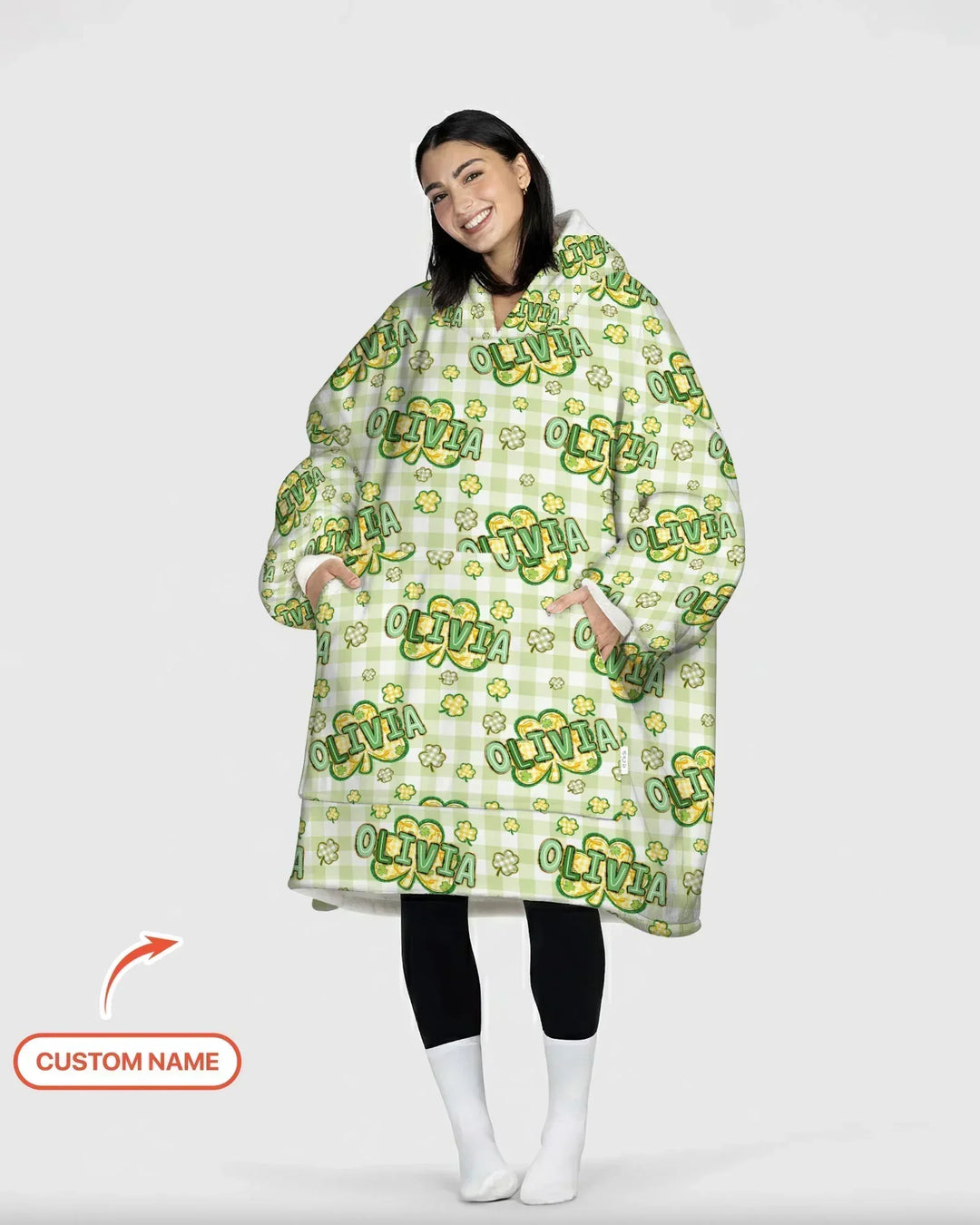 Lucky Shamrock Custom Name Bamboo Blanket Hoodie