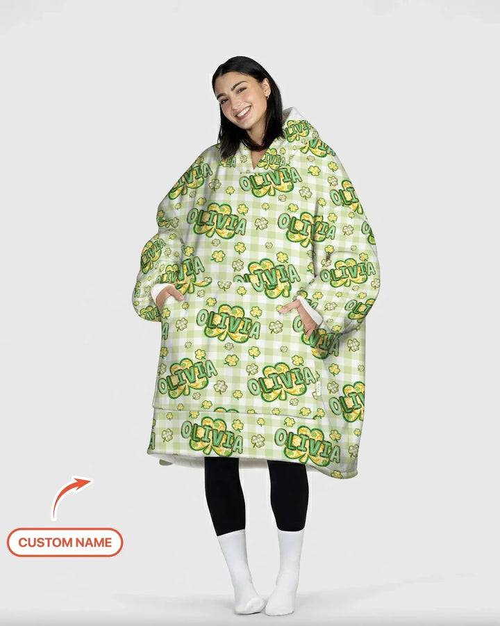Lucky Shamrock Custom Name Bamboo Blanket Hoodie