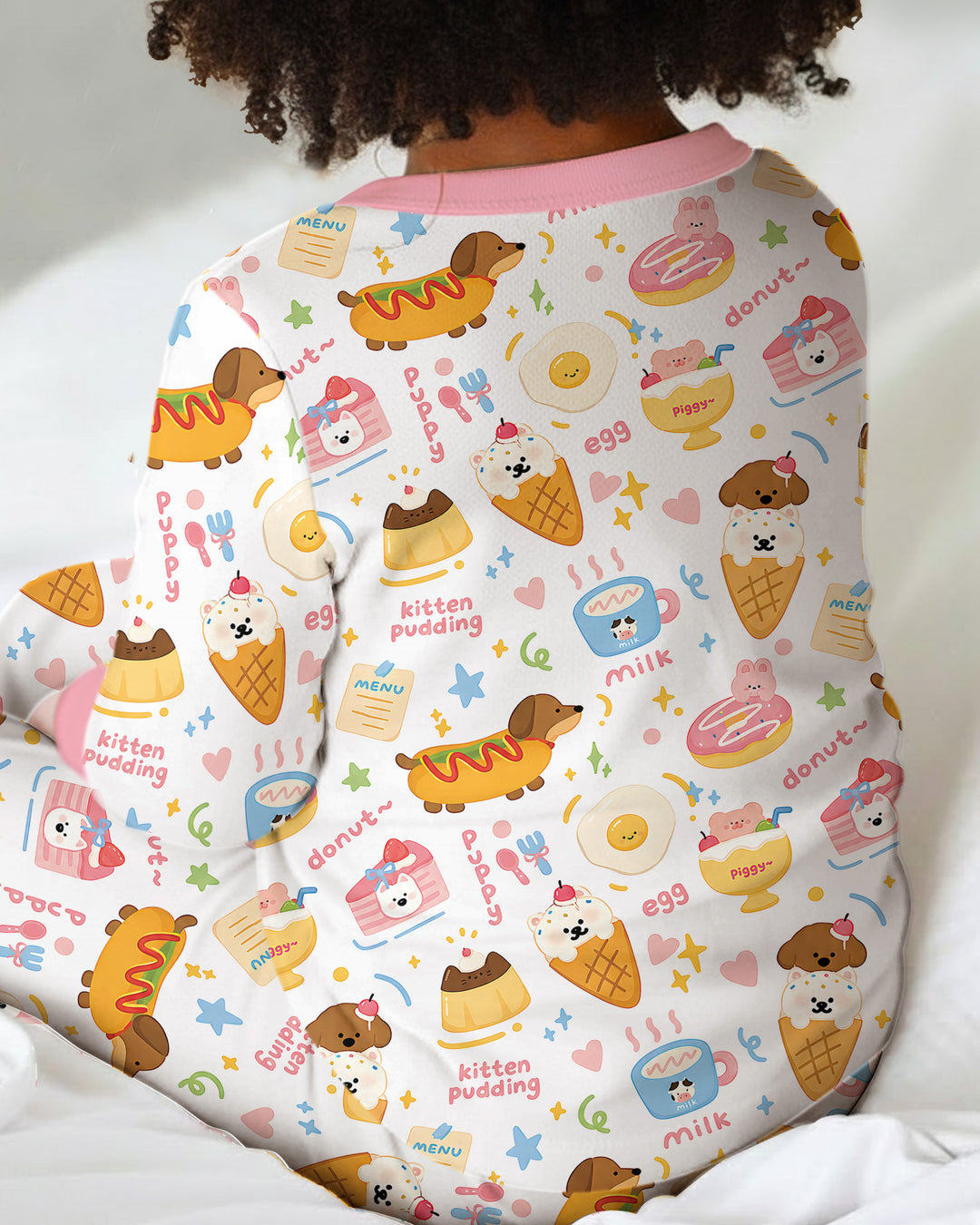 Cute Snack And Puppy Bamboo Two Piece Long Sleeve Pajama Set